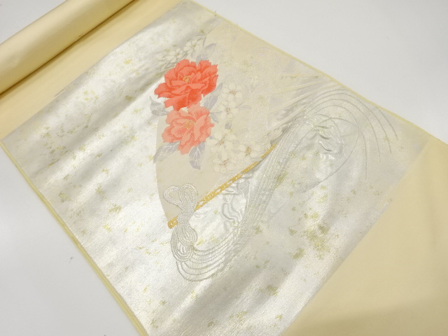 JAPANESE KIMONO / ANTIQUE BOLT FOR NAGOYA OBI / SILK / WOVEN ROSE